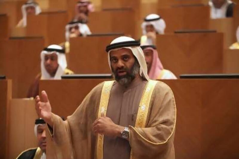 FNC member Hamad Al Rahoomi (Dubai) read out the mandate of FNC's new human rights committee whse members have yet to be elected. Fatima Al Marzooqi / The National