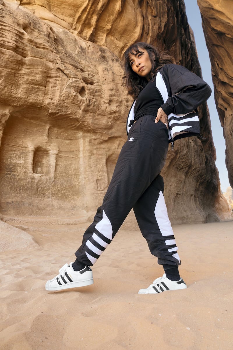 Sarah Taibah features in a new Adidas Originals campaign, shot in Al Ula, Saudi Arabia. Courtesy Adidas