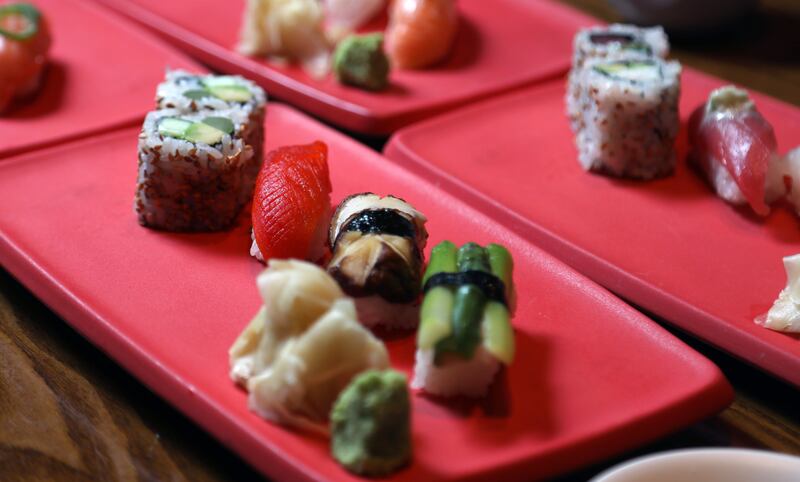 A selection of vegetarian sushi rolls