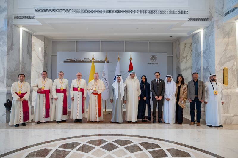 A group photo outside the leadership pavilion on Holy See Country Day.