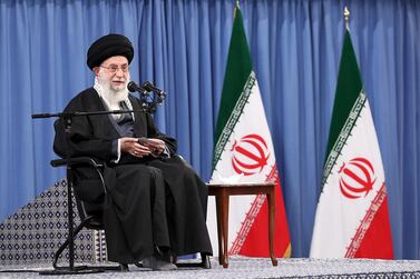 Iran's supreme leader Ayatollah Ali Khamenei delivers a speech in front of commanders of the air force on February 7. AFP