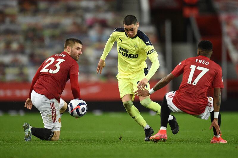 Miguel Almiron - 7: Newcastle’s brightest spark in first half buzzing round pitch, always looking to run at United’s defence and saw shot from distance just before half-hour mark saved by De Gea. The Paraguayan, like Newcastle generally, disappeared as attacking force as second half wore on. Getty