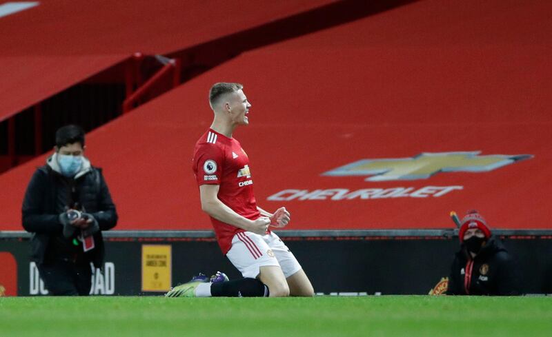 Manchester United's Scott McTominay celebrates scoring their first goal. Reuters
