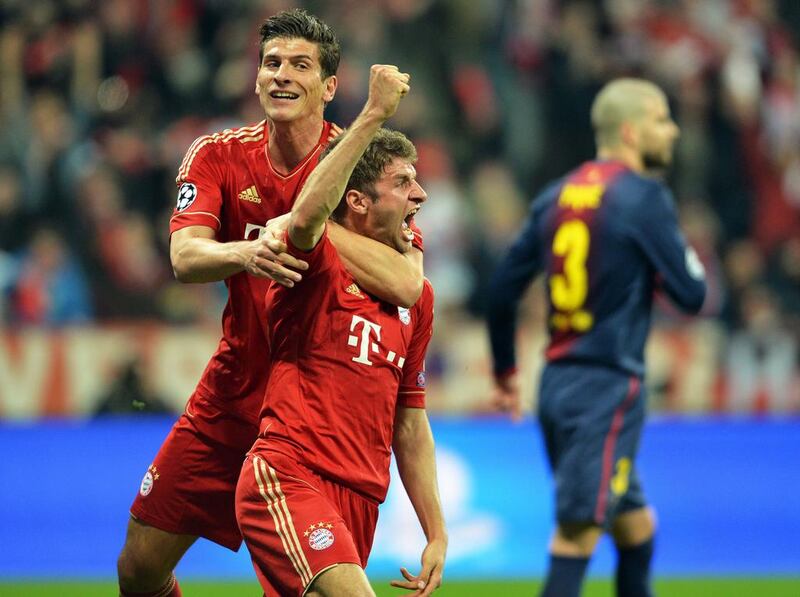 April 23, 2013 - Champions League semi-final, first leg. Bayern Munich 4 (Muller 25' & 82, Gomez 49' Robben 73') Barcelona 0. Sweet revenge for Bayern after their thrashing by the same scoreline five years earlier. This was Barca's worst defeat in Europe since Dynamo Kiev beat them by the same scoreline in 1997, as manager Tito Vilanova's gamble to play a clearly unfit Lionel Messi failed to pay-off. Germany midfielder Thomas Muller scored twice, with Mario Gomez and Arjen Robben also on target. Bayern Munich manager Jupp Heynckes said: "It was not a really big surprise to me ... We have played to a high level all season." EPA