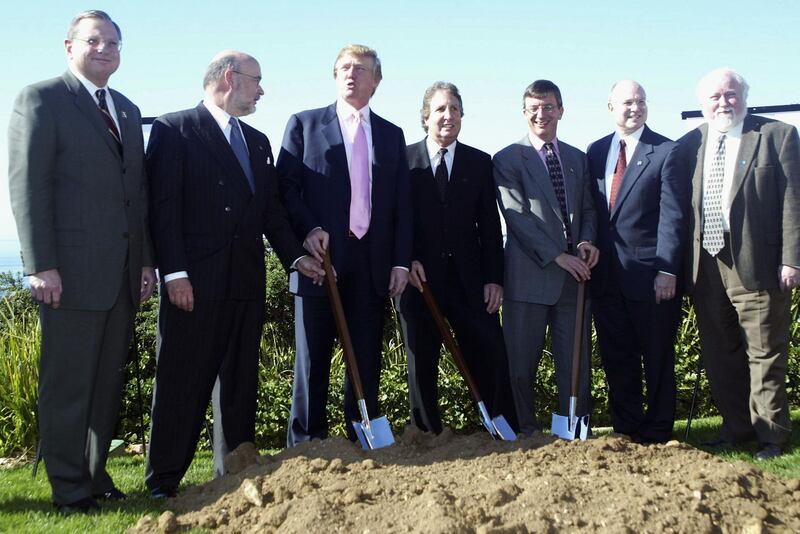 LOS ANGELES - JANUARY 14:  Businessman Donald Trump attends the groundbreaking of The Trump National Golf Club on January 14, 2005 in Rancho Palos Verdes, California. The golf course is part of a development which offers homes starting at $6 Million.  (Photo by Matthew Simmons/Getty Images) *** Local Caption *** Donald Trump