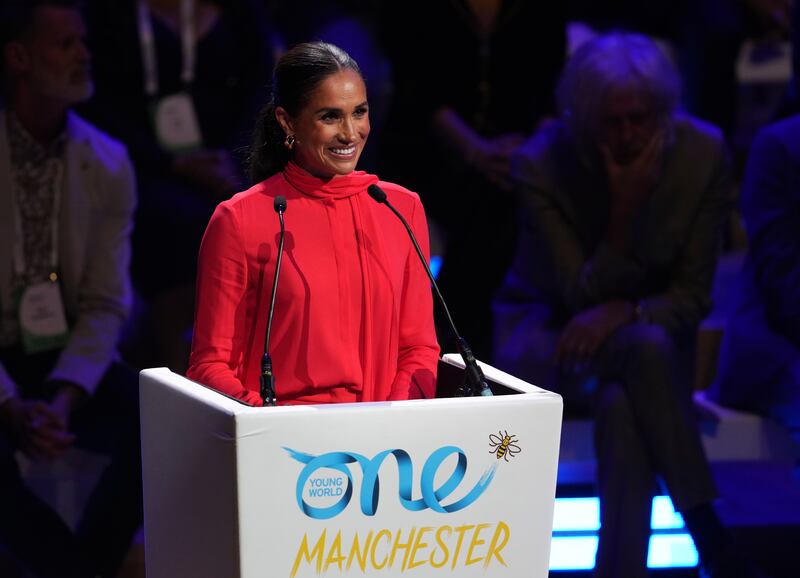 Meghan addresses the One Young World Summit.  AP