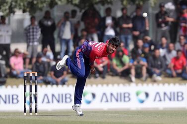 DUBAI , UNITED ARAB EMIRATES , January 28 – 2019 :- Sandeep Lamichhane of Nepal bowling during the one day international cricket match between UAE vs Nepal held at ICC cricket academy in Dubai. ( Pawan Singh / The National ) For Sports. Story by Paul
