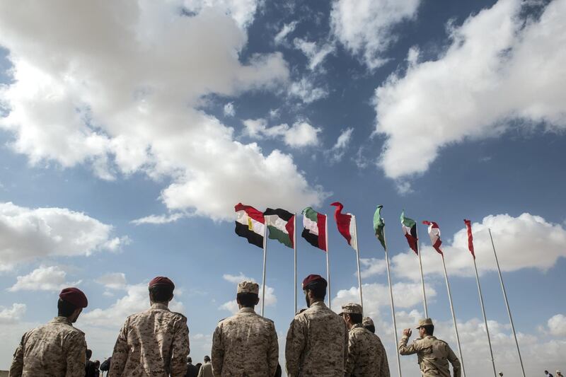 Saudi troops attend the Arab Shield military exercises in the Matrouh Governorate Mohamed Naguib miilitary base, northwest of the capital Cairo on November 15, 2018. - Forces from Saudi Arabia, Egypt, the UAE, Kuwait, Bahrain and Jordan are taking part in the maneuvers. (Photo by Khaled DESOUKI / AFP)