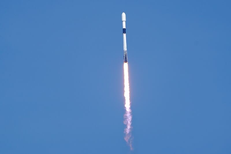 The rocket is fired into the sky. AP Photo
