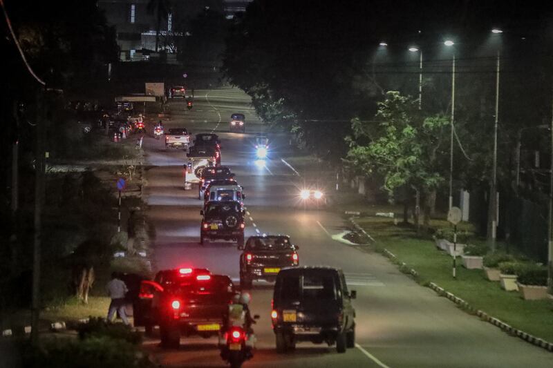 A motorcade carrying former Sri Lankan president Gotabaya Rajapaksa leaves the VIP complex of Bandaranaike International Airport, Colombo, on September 2. EPA