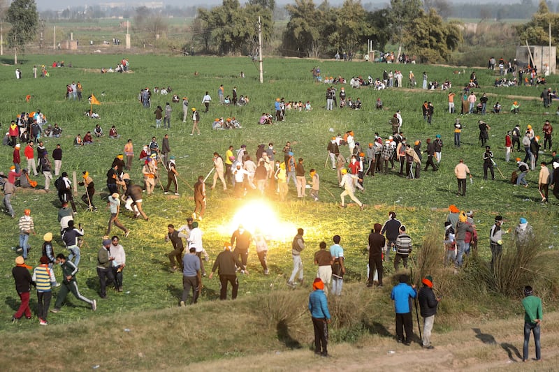 Farmers clash with police on the second day of their protest at the Shambhu Haryana-Punjab border, India. EPA 