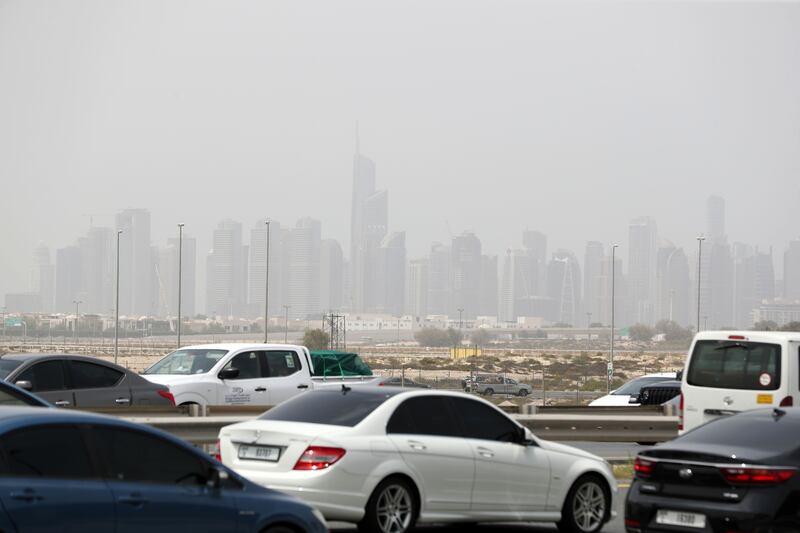 Traffic builds up on Hessa Street, in Dubai. Chris Whiteoak / The National