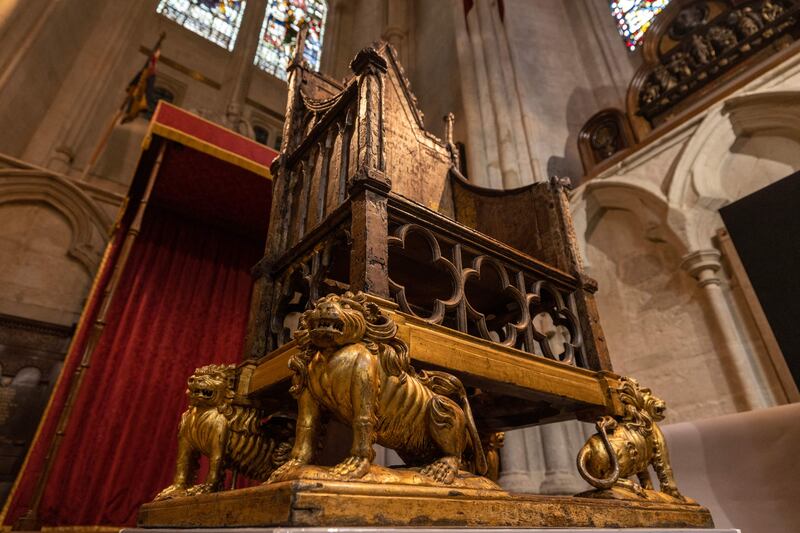 The Coronation Chair, also known as St Edward's Chair or King Edward's Chair, at Westminster Abbey in London. AFP