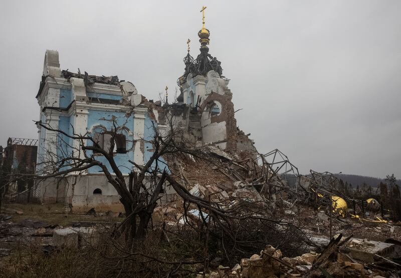 An Orthodox church in the Donetsk region destroyed in a Russian attack on Ukraine. Reuters