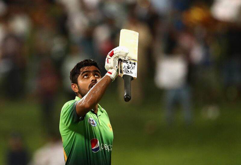 ABU DHABI, UNITED ARAB EMIRATES - OCTOBER 16:  Babar Azam of Pakistan leaves the filed after being dismissed by Lahiru Gamage of Sri Lanka during the second One Day International match between Pakistan and Sri Lanka at Zayed Cricket Stadium on October 16, 2017 in Abu Dhabi, United Arab Emirates.  (Photo by Francois Nel/Getty Images)