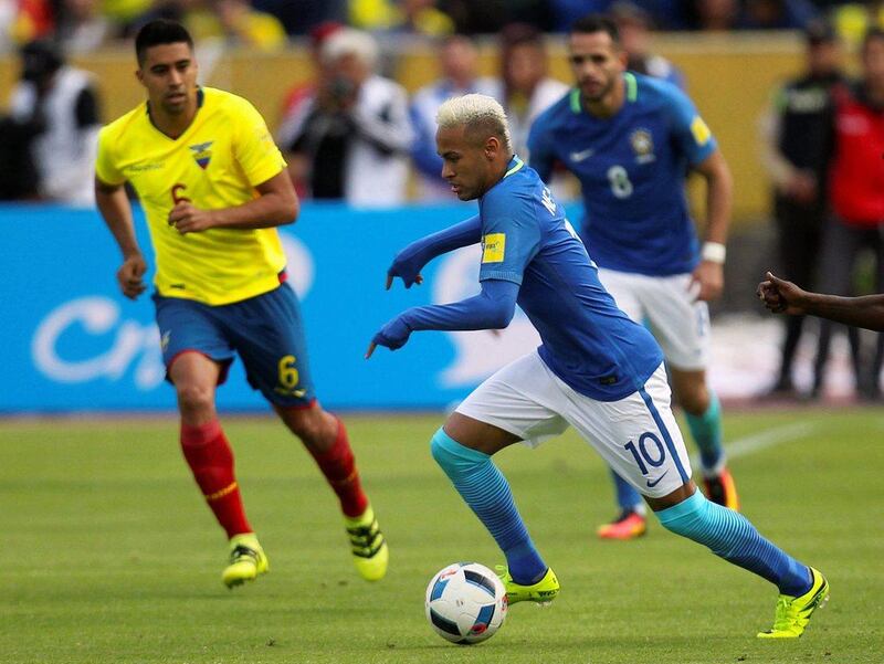 Brazil forward Neymar in action against Ecuador at the Olimpico Atahualpa Stadium, Quito, Ecuador. Brazil won the match 3-0 thanks to Neymar's 72nd-minute penalty and two goals from Gabriel Jesus. Guillermo Granja / Reuters