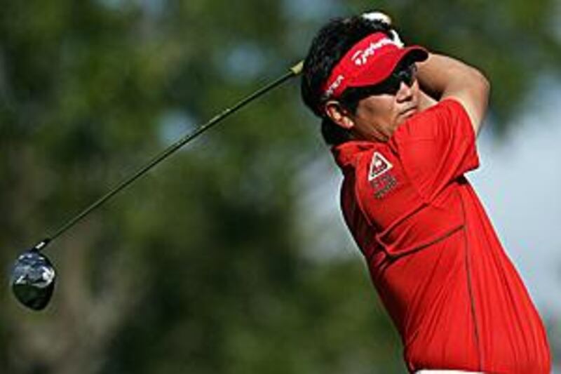 YE Yang plays his tee shot on the tenth at PGA National in Palm Beach Gardens. The Korean carded a solid round of 70 to maintain his lead.