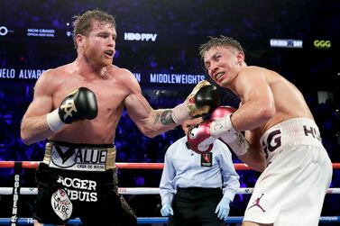 FILE - Canelo Álvarez lands a punch against Gennadiy Golovkin in the 12th round during a middleweight title boxing match, Saturday, Sept.  15, 2018, in Las Vegas.  Alvarez won by majority decision.  Álvarez and Golovkin will resume their rivalry Sept.  17 after a four-year break, promoter Matchroom announced Tuesday, May 24, 2022.  (AP Photo / Isaac Brekken, File)