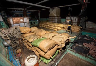 Parcels of seized narcotics lay on the deck of the smuggling vessel as HMAS Warramunga’s boarding team conduct an illicit cargo seizure during operations in the Middle East. *** Local Caption *** HMAS Warramunga intercepted and boarded a suspect vessel in international waters in the Arabian Sea on 03 January 2018 around 0830 (AEDT) with the support of a UK Royal Navy helicopter, seizing more than 3.5 tonnes of hashish, estimated to be valued at more than AUD$180 million. The operation was planned by the Combined Maritime Forces’ (CMF) Combined Task Force 150 (CTF-150) which is commanded by Australia and supported by a combined Australian-Canadian staff.

Warramunga is deployed on Operation MANITOU, supporting international efforts to promote maritime security, stability and prosperity in the Middle East region (MER).  

Warramunga routinely supports CMF operations. The CMF is a 32-nation partnership focused on defeating terrorism, preventing piracy, encouraging regional cooperation and promoting a safe maritime environment.

Warramunga is on her third deployment to the MER and is the 66th rotation of a Royal Australian Navy vessel to the region since 1990.