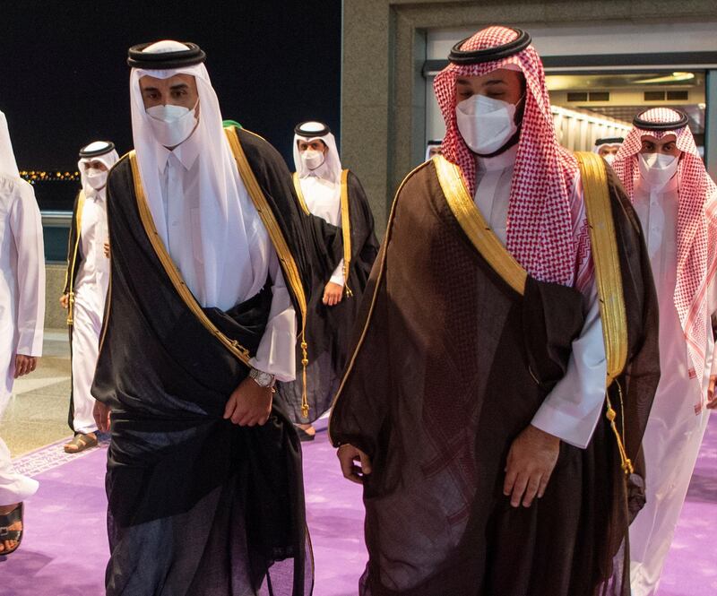 Emir of Qatar, Sheikh Tamim bin Hamad Al Thani is received by Saudi Crown Prince Mohammed Bin Salman upon his arrival to Jeddah, Saudi Arabia. Reuters