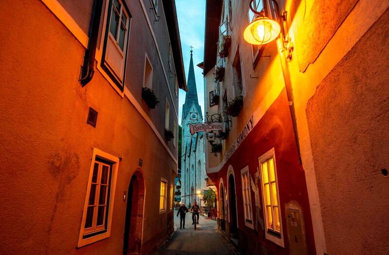 View of a street in the Hallstatt village.  AFP