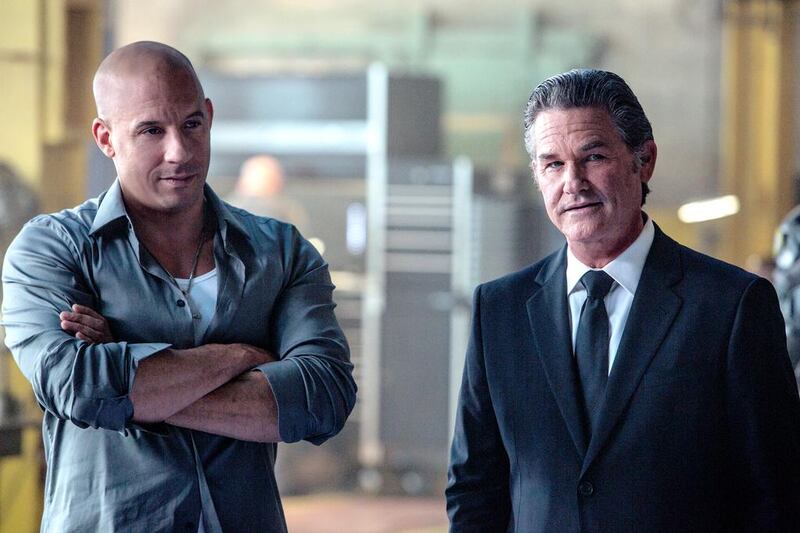 Vin Diesel, left, as Dominic Toretto and Kurt Russell as Mr Nobody in Furious 7. Courtesy Universal Pictures