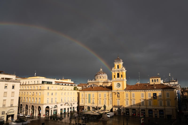 A rainbow over Piazza Giuseppe Garibaldi. Photo: Parmigiano Reggiano PDO