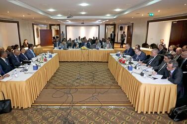 From left, Ethiopian, Sudanese and Egyptian delegations meet in Khartoum, Sudan, on December 22, 2019 to discuss the Grand Ethiopian Renaissance Dam. EPA