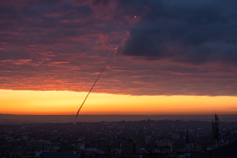 Anti-aircraft missiles are launched from the Gaza Strip after an Israeli airstrike. AP