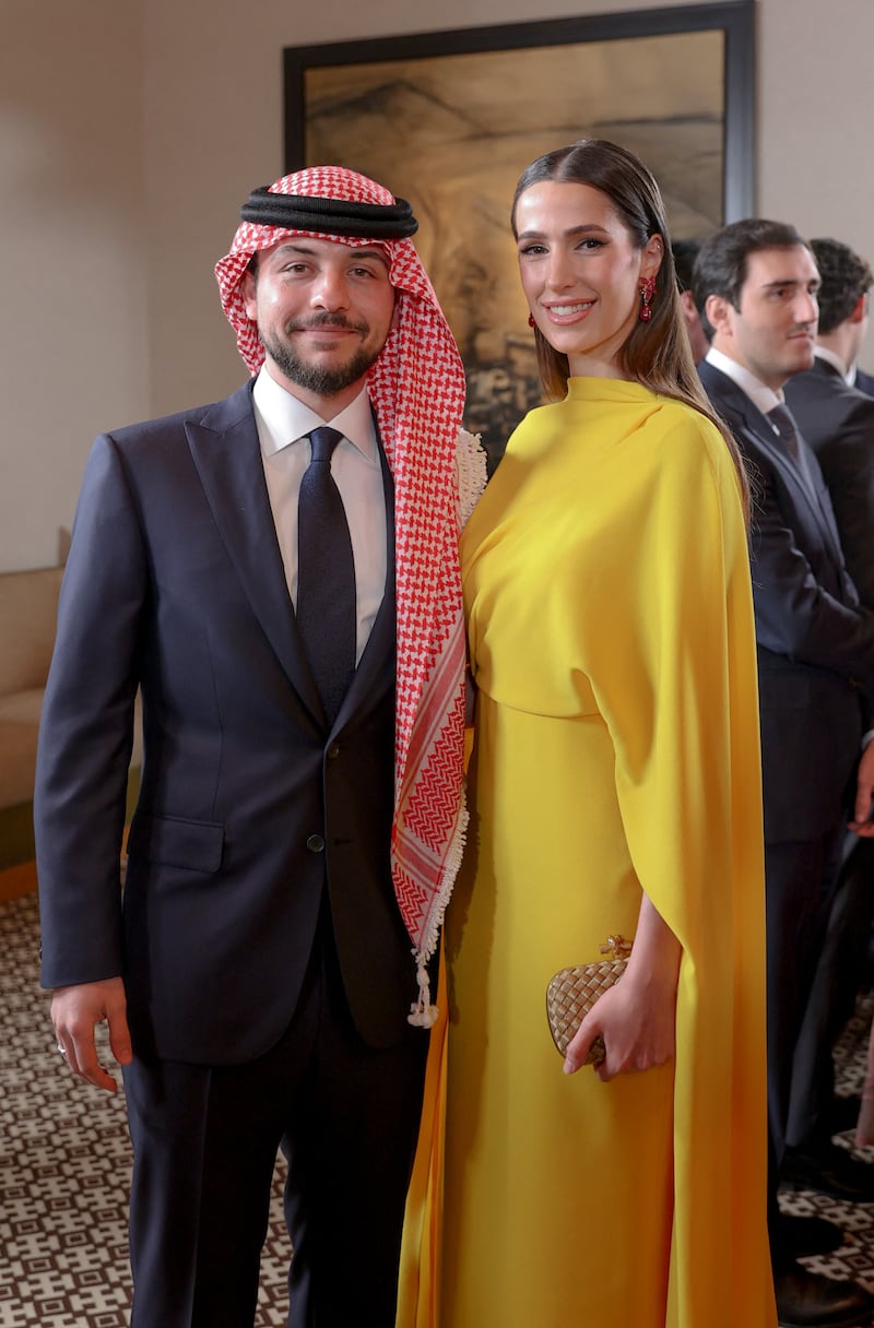 Crown Prince Hussein and his Saudi fiancee Rajwa Al Saif. AFP