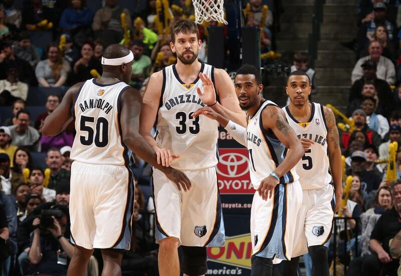 Marc Gasol, centre, is scoring 19.6 points per game for the Memphis Grizzlies this season. Joe Murphy / Getty Images / AFP