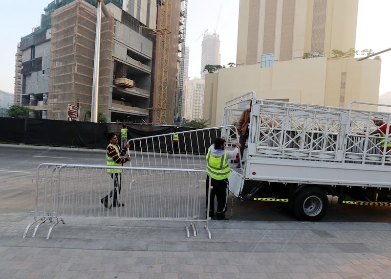 Dubai, United Arab Emirates - January 01, 2011: The clean up operations after the celebrations the night for New Years Eve 2019. Tuesday, December 1st, 2019 in Downtown, Dubai. Chris Whiteoak/The National
