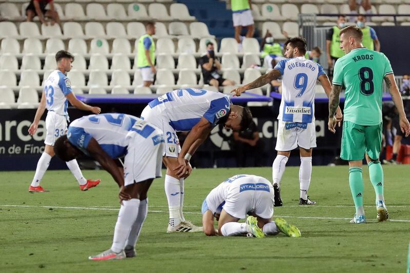 Leganes players after the final whistle, with relegation confirmed. Getty