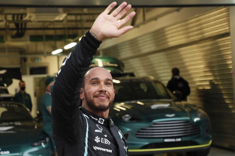 Lewis Hamilton celebrates after the race. EPA