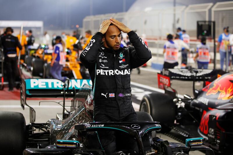 Lewis Hamilton after winning the Bahrain GP. Getty