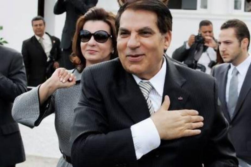 Zine El Abidine Ben Ali and his wife Leila salute their supporters in Tunis, two years before they were force to flee the country in 2011.