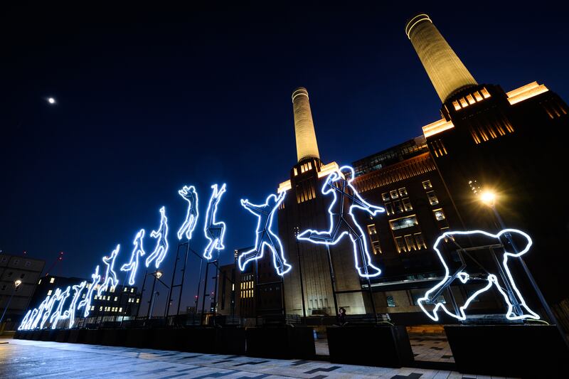 On Thursday evening, a light installation called 'Run Beyond' by Italian artist Angelo Bonello was unveiled at the launch of the Light Festival at Battersea Power Station in London. Getty Images