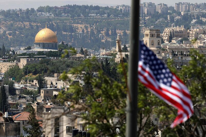 The US flag flies near the Augusta Victoria Hospital in the Israeli-annexed East Jerusalem last July. AFP