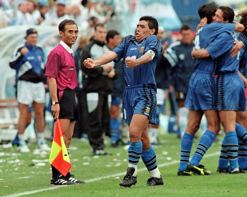 Diego Maradona, centre, put on a show at the 1994 World Cup in the United States until he failed a drugs test. Image Forum