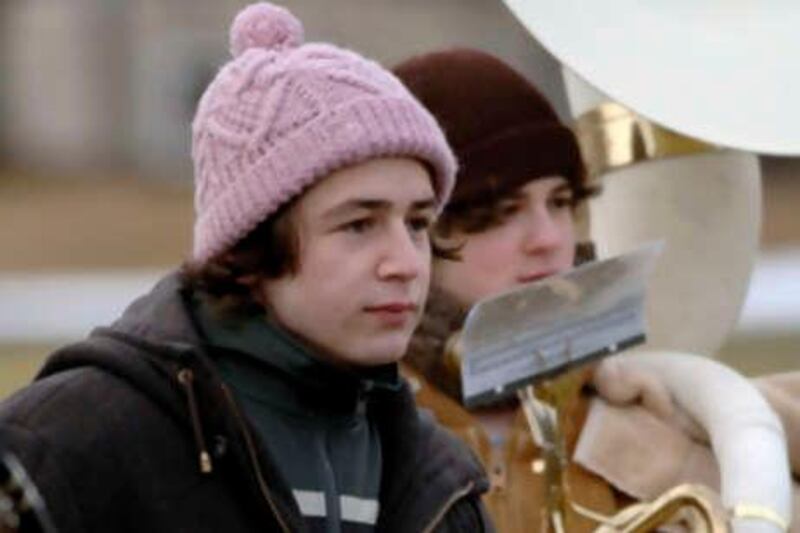 Geek in the pink: Michael Angarano (left) as Arthur Parkinson in David Gordon Green's <i>Snow Angels</i>.
