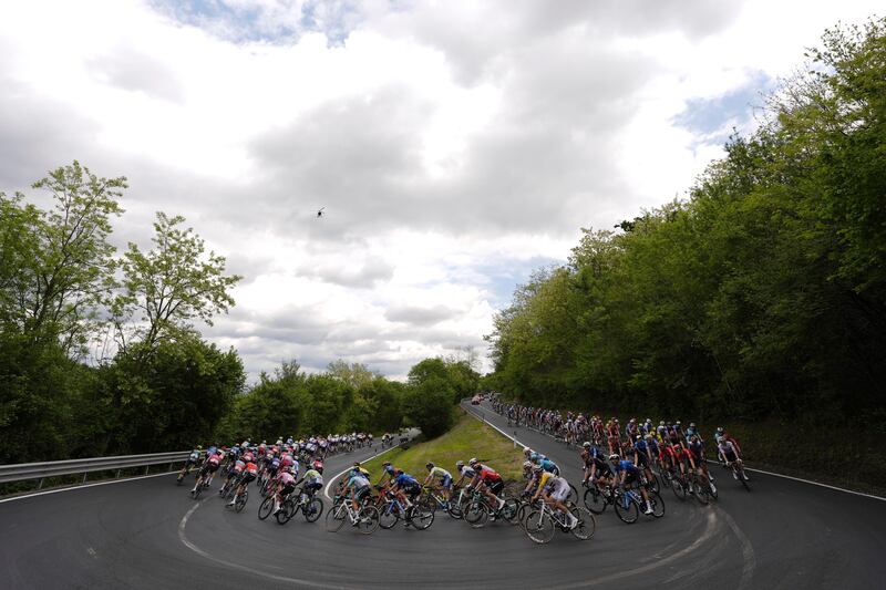 A view of the pack during stage 2 of the Giro d'Italia. AP