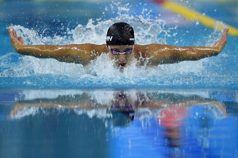Japan's Daiya Seto competes in the final of the men's 200-metre butterfly swimming event at the Asian Games on Sunday. Philippe Lopez / AFP