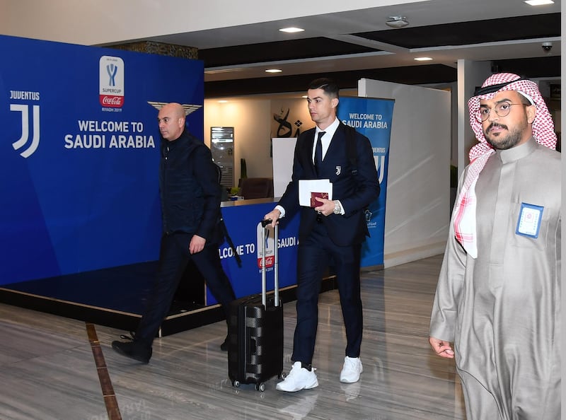 Cristiano Ronaldo of Juventus arrives at Riyadh Airport, Saudi Arabia. Getty