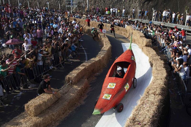 One of the entrants from Sunday's Red Bull Soapbox race in Lima, Peru. Enrique Castro-Mendivil / Reuters / April 7, 2014