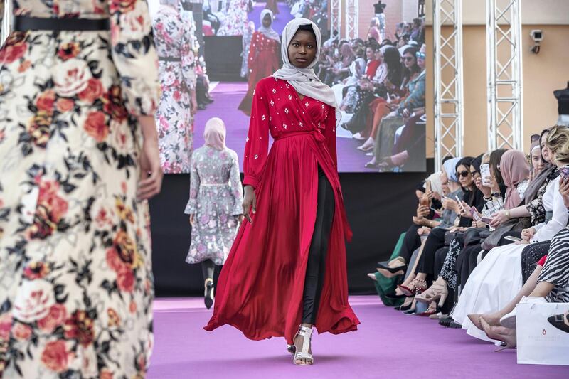 DUBAI, UNITED ARAB EMIRATES. 07 MARCH 2019. Dubai Modest Fashion Week Day 1 at the Emerald Palace Kempinski. Niswa Fashion, USA. (Photo: Antonie Robertson/The National) Journalist: Hafsa Lodi. Section: National.