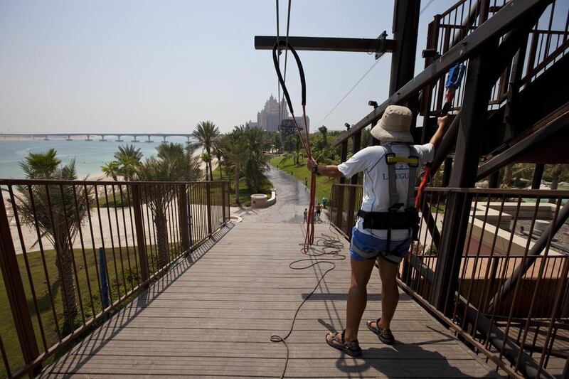 The Aquaventure vice president, who was among those who tried the slides, said the hardest part was repeatedly walking up the stairs of the park’s 40-metre  pyramid.