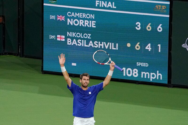 Cameron Norrie, of Britain, reacts after defeating Nikoloz Basilashvili, of Georgia. AP Photo