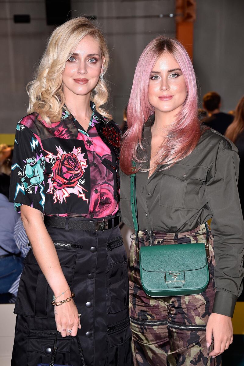 MILAN, ITALY - SEPTEMBER 18: Chiara Ferragni and Valentina Ferragni 
 attend Prada Spring/Summer 2020 Womenswear Fashion Show on September 18, 2019 in Milan, Italy. (Photo by Pietro D'Aprano/Getty Images for Prada)