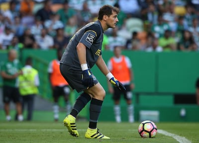 LISBON, PORTUGAL - AUGUST 28: FC Porto's goalkeeper from Spain Iker Casillas in action during the Primeira Liga match between Sporting CP and FC Porto at Estadio Jose Alvalade on August 28, 2016 in Lisbon, Portugal. (Photo by Gualter Fatia/Getty Images) *** Local Caption ***  sp22fe-football-casillas.jpg