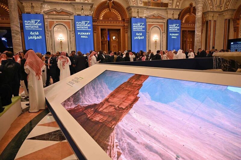 Delegates arrive at the King Abdulazziz Conference Centre in Saudi Arabia's capital Riyadh to attend the Future Investment Initiative (FII) forum. AFP